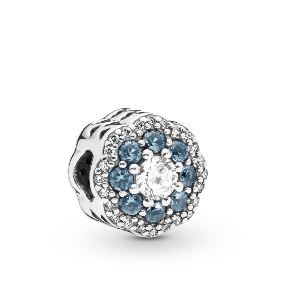 PANDORA Blue Sparkle Flower 925 Sterling Silver‎ Charm - 797851NMB